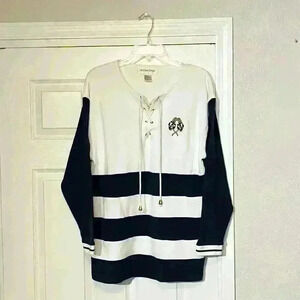 VICTORIA SPORT Vintage Sweater Top Sweatshirt Drawstring Striped Crest Classic